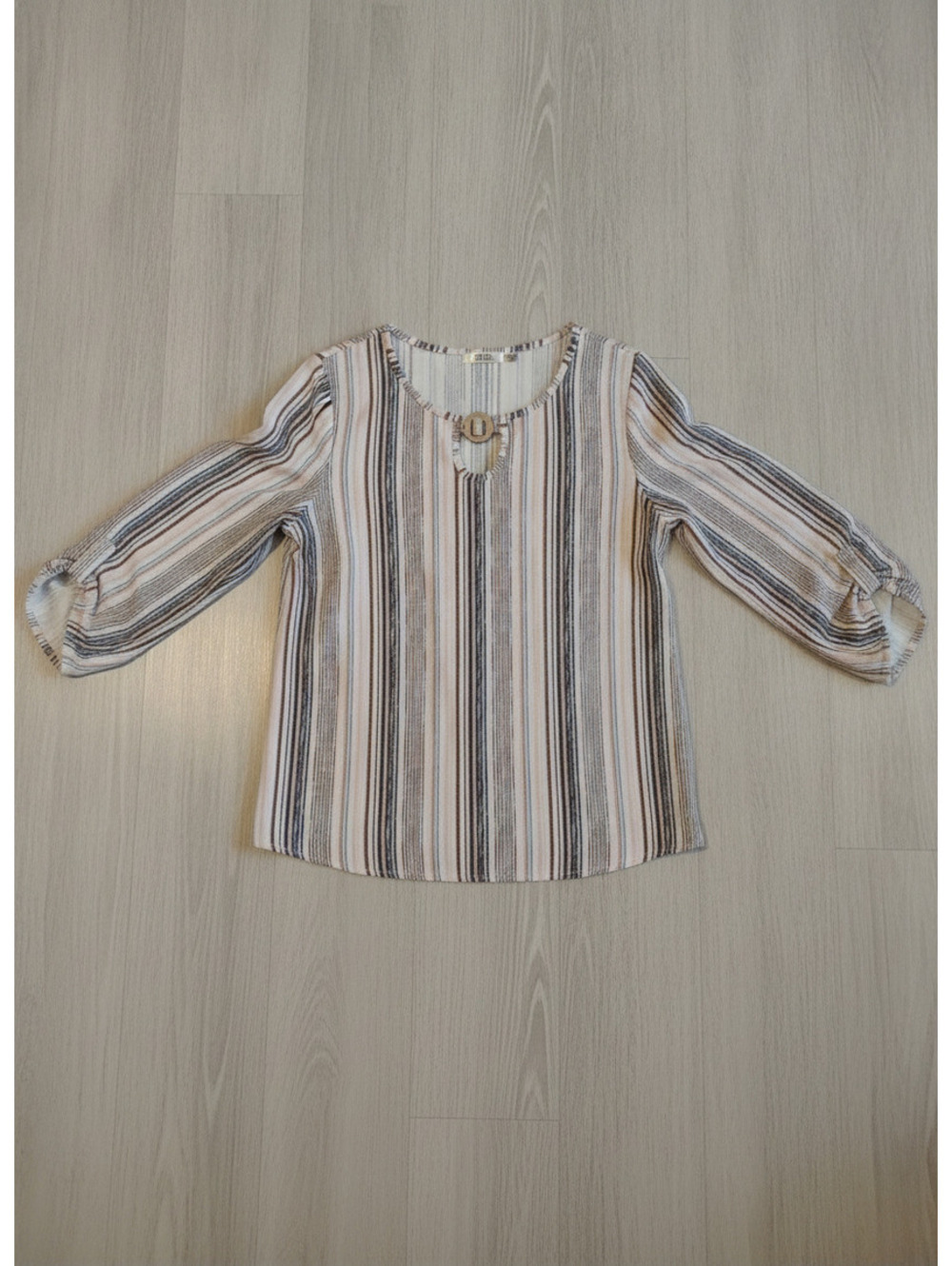 CURE. XL Striped Long Sleeve Blouse with Buckle Detail